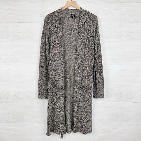Eileen Fisher Long Cardigan Sweater Medium Gray Linen Wool Open Front Pockets - Picture 1 of 13